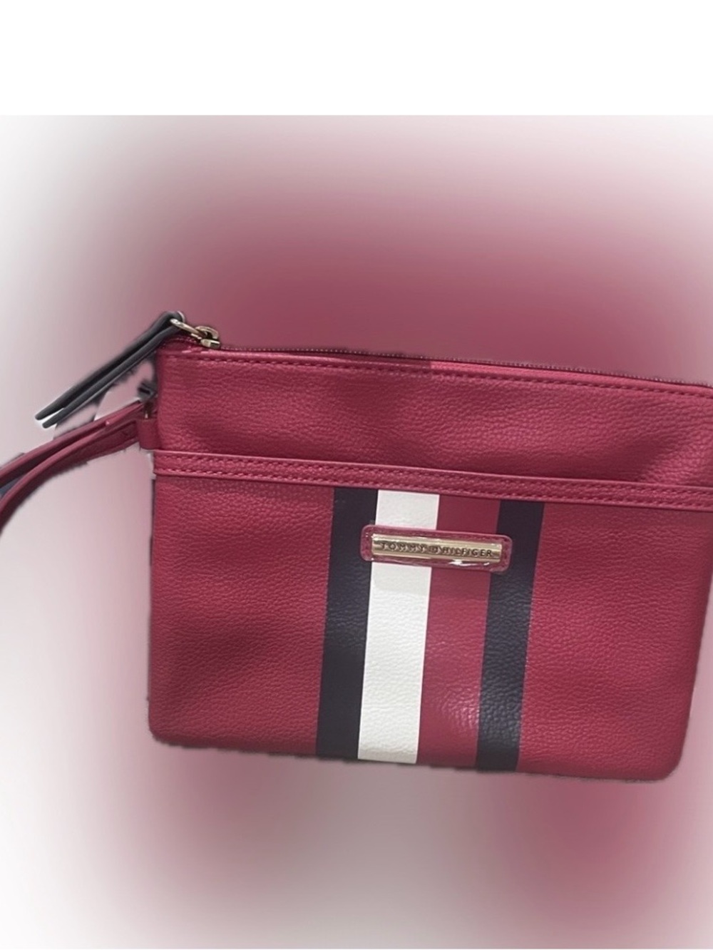 Tommy Hilfiger Red and White Striped Wristlet Clutch